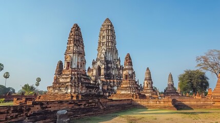 Naklejka premium Wat Chaiwatthanaram - ruins of ancient pagodas and stupas in Ayutthaya, Thailand.