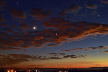 Obraz premium The breathtaking sight of a planetary conjunction, as two or more planets appear to converge in the sky, forming a celestial, Generative AI