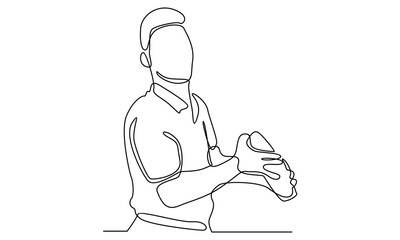 continuous line art of bartender makes a cocktail