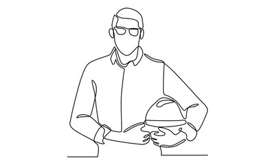 continuous line art of man engineering