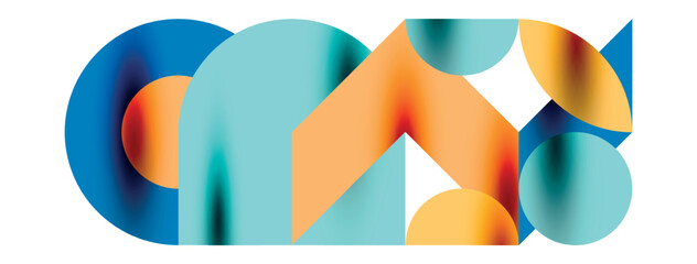 Metal color circles with shadows and other geometric elements composition for wallpaper, banner, background or landing