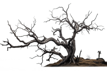 Dead tree illustration with transparent background in PNG style for design projects and visual creations