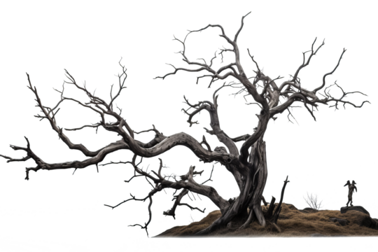 Dead tree illustration with transparent background in PNG style for design projects and visual creations