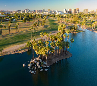 Encanto Park and downtown Phoenix, Arizona, United States of America.