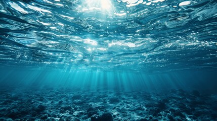 Naklejka premium Sunbeams illuminate the ocean floor,creating a breathtaking underwater landscape. background or website design.