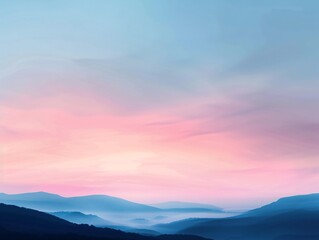 Obraz premium 4. Radiant dawn sky painted in warm pinks and cool blues, blending into a stunning gradient that softly lights the landscape below