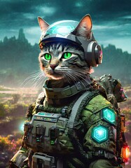 宇宙探査を行っている擬人化した猫な宇宙飛行士