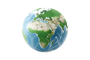 Realistic earth globe with transparent background in PNG style for detailed global representation and design projects