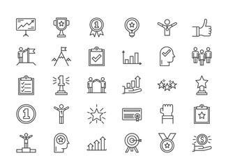 Success line icons set, pixel perfect, editable stroke, vector eps10 illustration