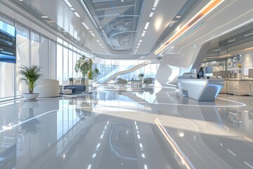 A dynamic virtual office environment with AI-powered assistants, augmented reality interfaces, and immersive collaboration tools, highlighting the future of business.