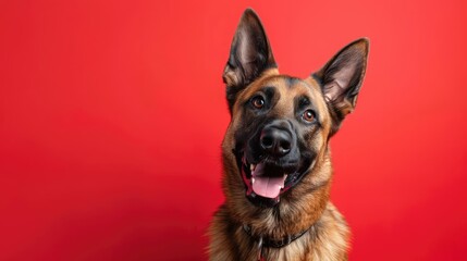 Portrait photography of a cute little German Shepherd happy smiling , studio shot isolated on single color background ,editorial style, shoot by DSLR .