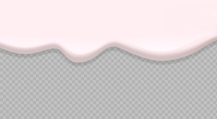 Flowing Cream Texture Isolated On Transparent Background. 3d Vector Smooth And Creamy Pink Dripping Border