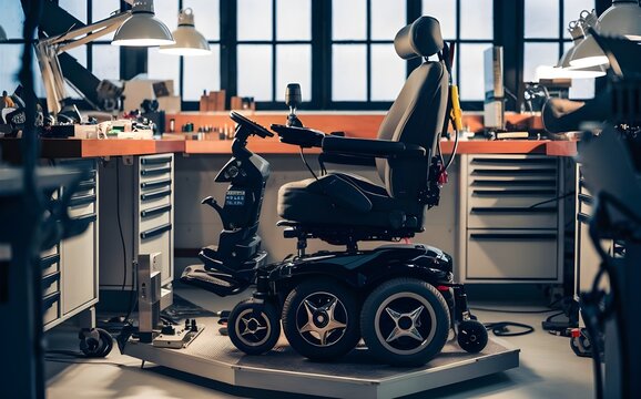 Modern Powered Wheelchair in Workshop Setting