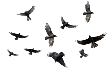 Flock of birds in flight with transparent background for easy decoration projects in PNG style