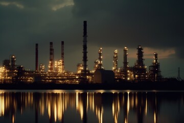Illuminated Industrial Skyline at Night