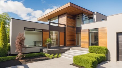 Contemporary Luxury House Exterior with Wooden Accents