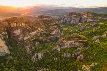 Obraz premium The monastery Meteora, aerila rocky monasteries complex in Greece near Kalabaka city. Monastery of the Holy Trinity