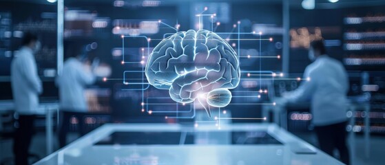 High-tech neuroscience research lab, researchers examining brain function, advanced technology, modern scientific setting
