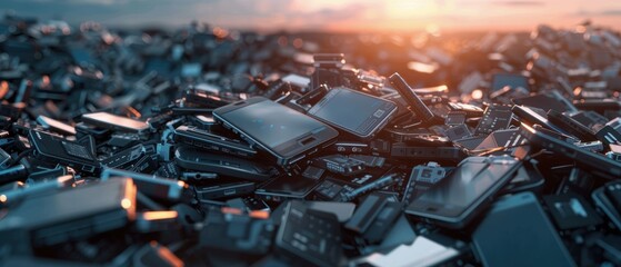 Electronic waste heap, discarded gadgets, e-waste, recycling and disposal, environmental issues