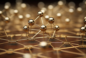 Abstract Network Concept with Golden Nodes and Connections