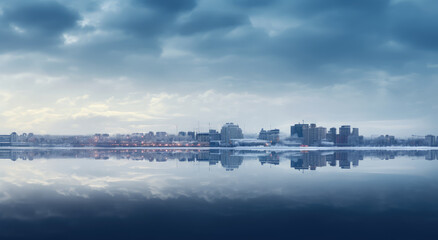 Naklejka premium Tranquil City Reflection on Crystal Clear Water