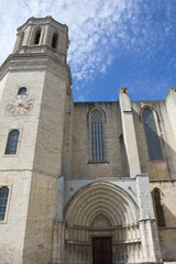 Fototapeta premium View of the cathedral with clock face. Close-up. Gerona. Spain.