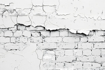 Obraz premium Black and white background of old brick wall with cracks, torn paper texture, and torn edge for design use