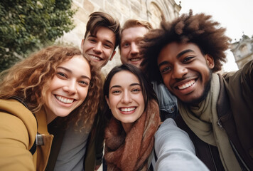 Obraz premium Happy Friends Taking Selfie Outdoors