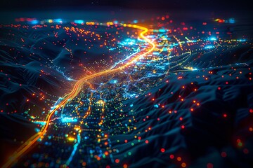 Obraz premium Digital map of California US Network Connection created with Generative AI