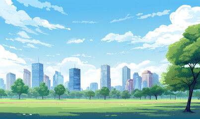 Fototapeta premium Serene City Park with Skyline View