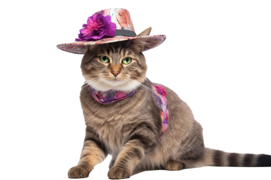 Fashionable full-body cat wearing sunglasses and stylish outfit with transparent background, PNG format for creative and fun design projects