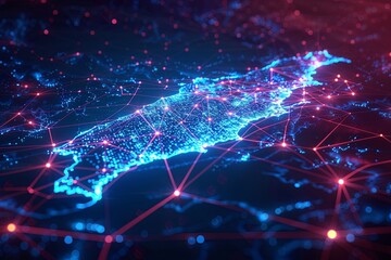 Fototapeta premium Digital map of California US Network Connection created with Generative AI