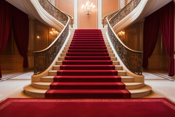 Obraz premium Majestic Red Carpet Staircase in Opulent Setting