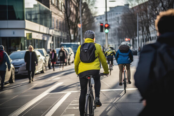 Cyclists in Motion on a Busy Urban Street