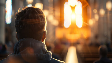 create images of people praying inside Catholic churches, colorful images, real people