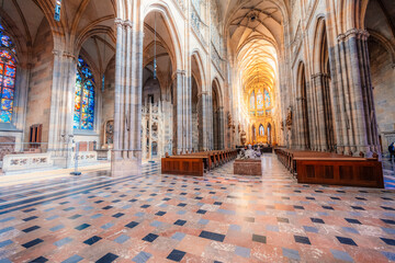 Obraz premium Interior of the St. Vitus Cathedral in Prague Castle hill in lesser town in Hradcany, Prague
