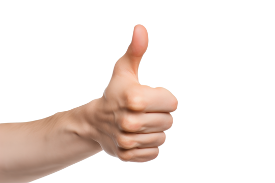 Hand showing thumbs up gesture in PNG style with transparent background, ideal for positive feedback, approval, and success concepts in design projects