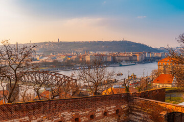 Obraz premium View of the city of Prague and the Vltava river from Vysehrad Castle