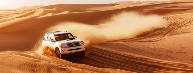 SUV Racing Through Sandy Desert Dunes