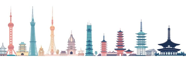 Fototapeta premium Global Landmarks Silhouette Panorama Illustration