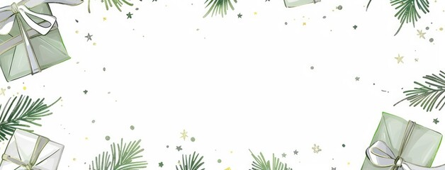Festive Christmas Banner with Gifts and Foliage