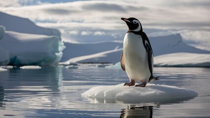 Obraz premium Penguin standing on floating ice in the North Pole