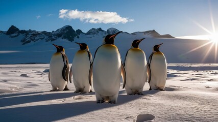 Obraz premium The penguins line up in a boy band style.