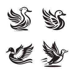 duck silhouettes, Lake Ducks Vector Silhouette, Duck silhouettes, duck vector collection, various poses, black isolated figures