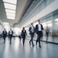 Modern business workplace with people in walking in during day time. motion blur