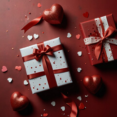Valentine's Day background design with gift boxes.Generated Ai