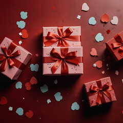 Valentine's Day background design with gift boxes.Generated Ai