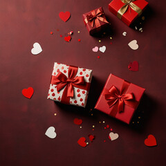 Valentine's Day background design with gift boxes.Generated Ai