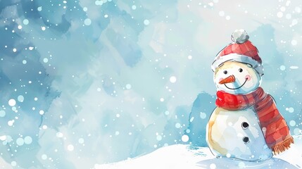 Obraz premium Cute snowman in Winter Desktop wallpaper, water color style