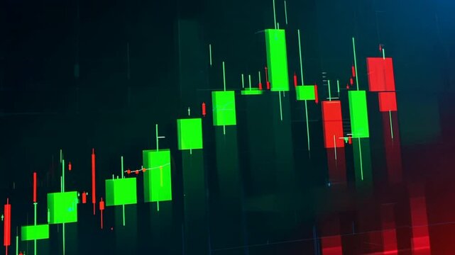 candlestick stock market chart uptrend line presentation with green and red color palette.generative ai